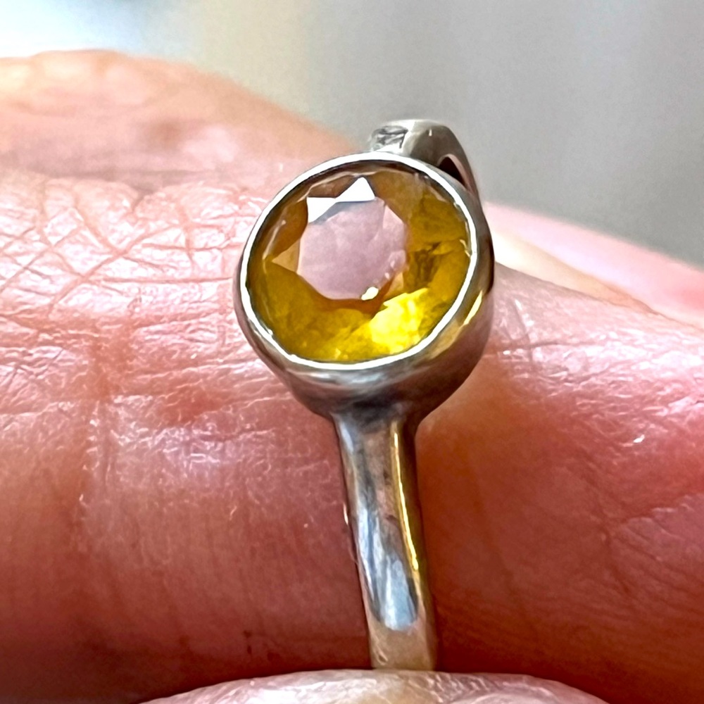 Bezel set faceted, citrine ring sterling silver